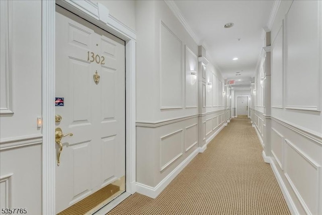 1302 Four Seasons Dr, Wayne Twp, NJ 07470 - hall featuring a decorative wall, recessed lighting, and ornamental molding