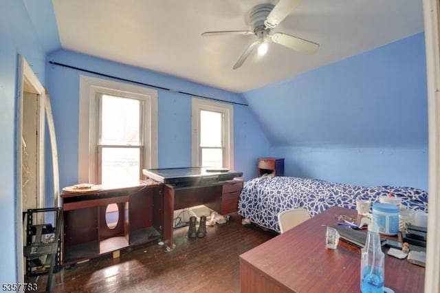 111 Long Hill Rd, Little Falls Twp, NJ 07424 - bedroom with vaulted ceiling, wood finished floors, and a ceiling fan