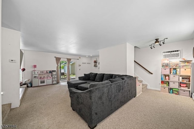 40 Laura Ave, Nutley Twp, NJ 07110 - living area with stairway, carpet flooring, and a wall mounted air conditioner