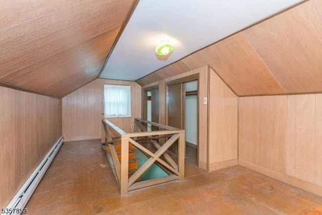 25 Pequannock Ave, Pequannock Twp, NJ 07440 - additional living space featuring a baseboard heating unit, lofted ceiling, and wood walls