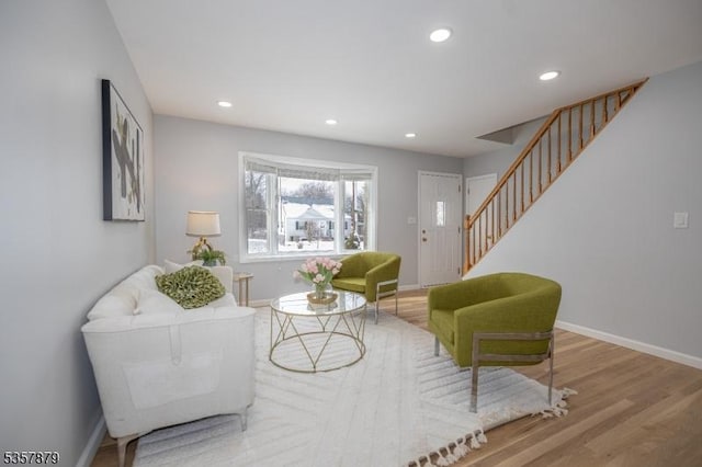 7 Winslow Ave, East Brunswick Twp, NJ 08816 - living room with stairs, recessed lighting, wood finished floors, and baseboards