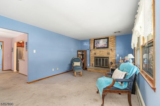 125 Annandale High Bridge Rd, Clinton Twp, NJ 08801 - carpeted living area with a brick fireplace and baseboards