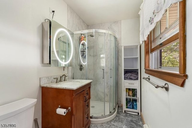 125 Annandale High Bridge Rd, Clinton Twp, NJ 08801 - bathroom with vanity, a stall shower, and toilet