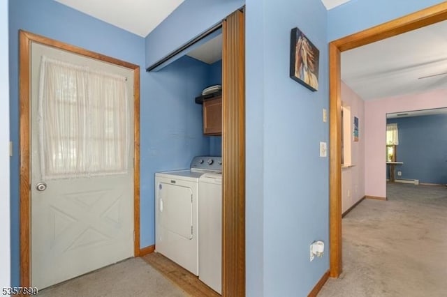125 Annandale High Bridge Rd, Clinton Twp, NJ 08801 - laundry area featuring cabinet space, washing machine and dryer, baseboards, and light carpet