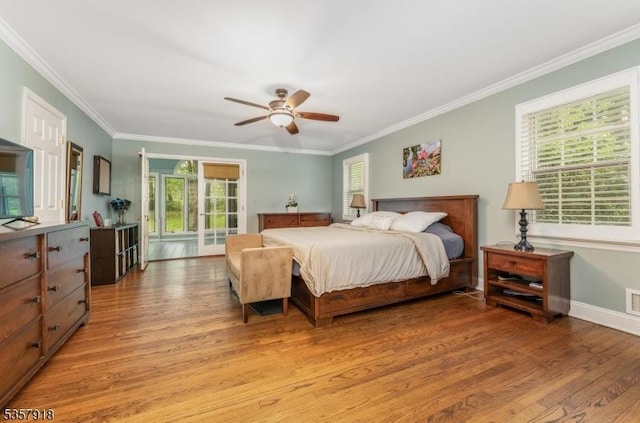 23 Drake Rd, Mendham Boro, NJ 07945 - bedroom with light wood-type flooring, crown molding, baseboards, and a ceiling fan