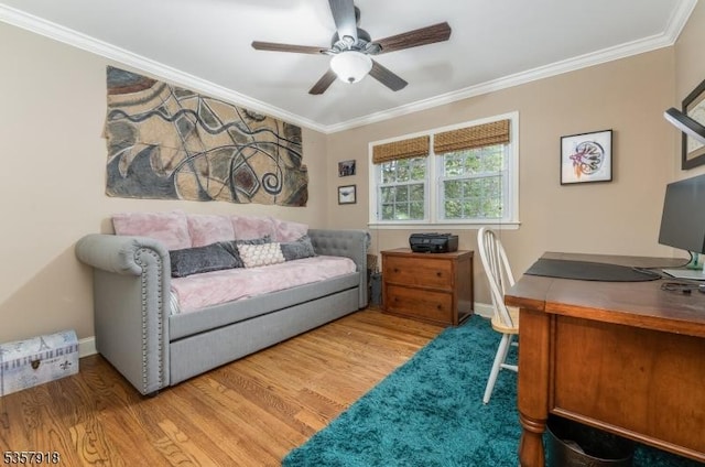 23 Drake Rd, Mendham Boro, NJ 07945 - home office featuring ornamental molding, light wood-style floors, ceiling fan, and baseboards