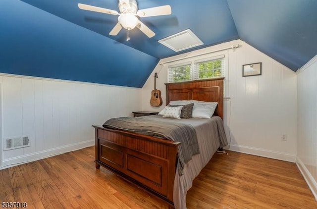 23 Drake Rd, Mendham Boro, NJ 07945 - bedroom featuring wood finished floors, lofted ceiling, baseboards, and ceiling fan