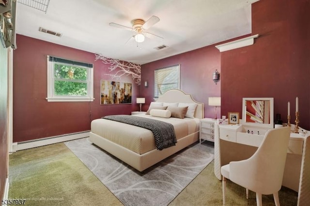12 Xenia Ct, Mine Hill Twp, NJ 07803 - carpeted bedroom with baseboard heating, multiple windows, and ceiling fan