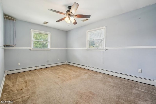 12 Xenia Ct, Mine Hill Twp, NJ 07803 - empty room with ceiling fan, carpet, a baseboard radiator, and baseboards