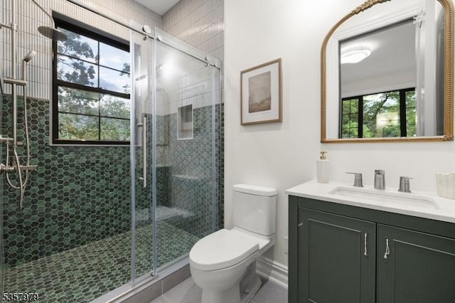 370 Hartshorn Dr, Millburn Twp, NJ 07078 - bathroom with toilet, vanity, and a shower stall