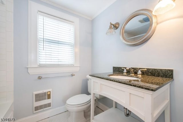 537 Summit Ave, Maplewood Twp, NJ 07040 - bathroom with heating unit, plenty of natural light, crown molding, toilet, and baseboards