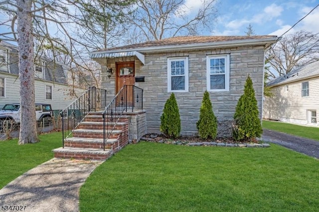 1218 Kline Pl, Rahway City, NJ 07065 - view of front of house with stone siding and a front lawn