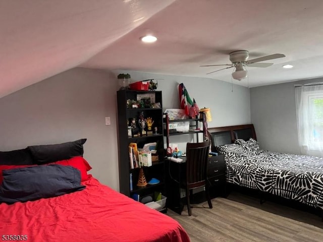64 Dater St, North Haledon Boro, NJ 07508 - bedroom with vaulted ceiling, wood finished floors, recessed lighting, and a ceiling fan