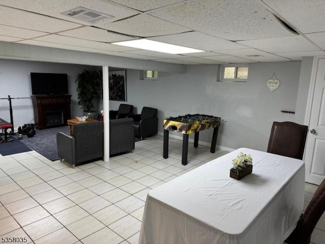 64 Dater St, North Haledon Boro, NJ 07508 - dining space with a drop ceiling and a fireplace