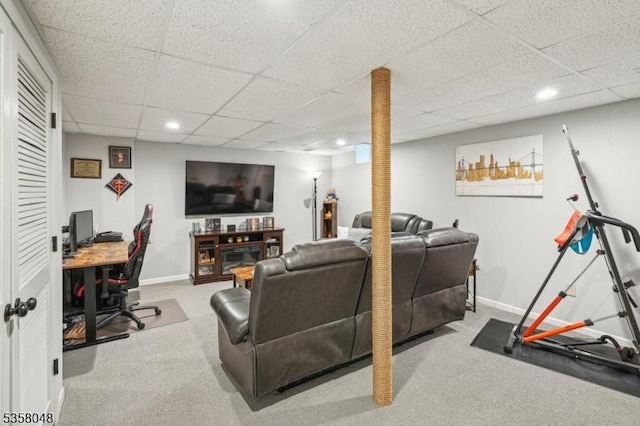 121 Wingate Dr, Independence Twp, NJ 07840 - carpeted living area with a desk, a drop ceiling, baseboards, and recessed lighting