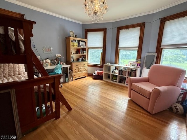 208 Rockaway St, Boonton Town, NJ 07005 - bedroom featuring light wood-style flooring, a chandelier, and ornamental molding