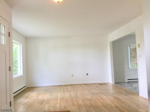 78 Hillside Ter, Green Twp, NJ 07821 - unfurnished room featuring baseboard heating, a baseboard radiator, wood finished floors, and baseboards