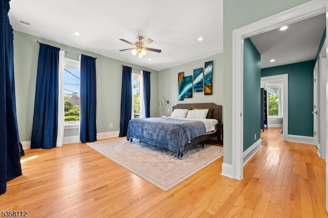 208 W Milton Ave, Rahway City, NJ 07065 - bedroom featuring light wood-style flooring, baseboards, recessed lighting, and ceiling fan