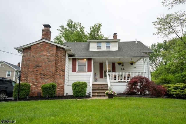 36 Woodlawn Ave, Bridgewater Twp, NJ 08807 - bungalow with a chimney, a porch, a front lawn, and a shingled roof