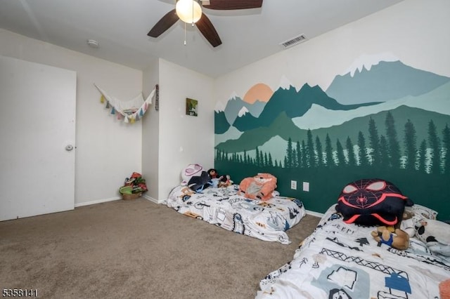 bedroom featuring carpet flooring and a ceiling fan