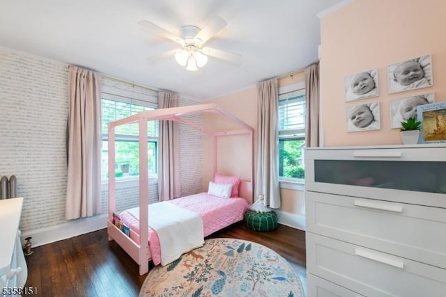 132 Linden Ave, Glen Ridge Boro Twp, NJ 07028 - bedroom featuring dark wood-style flooring, baseboards, and ceiling fan