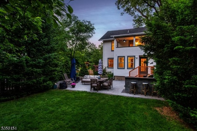 132 Linden Ave, Glen Ridge Boro Twp, NJ 07028 - rear view of house with an outdoor living space, a patio, and a yard