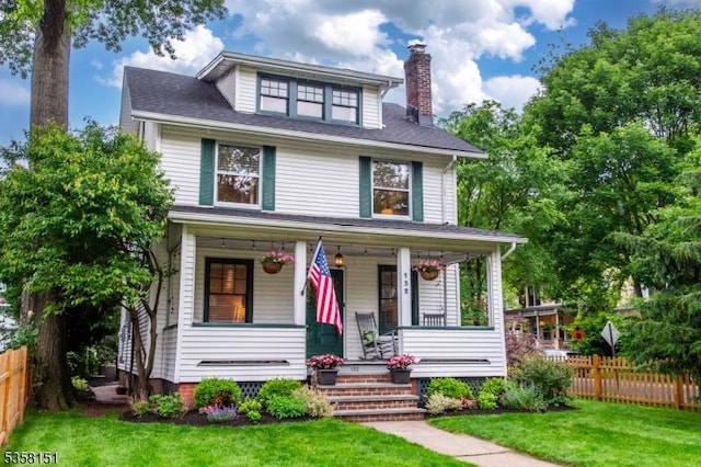 132 Linden Ave, Glen Ridge Boro Twp, NJ 07028 - american foursquare style home featuring a porch and a chimney