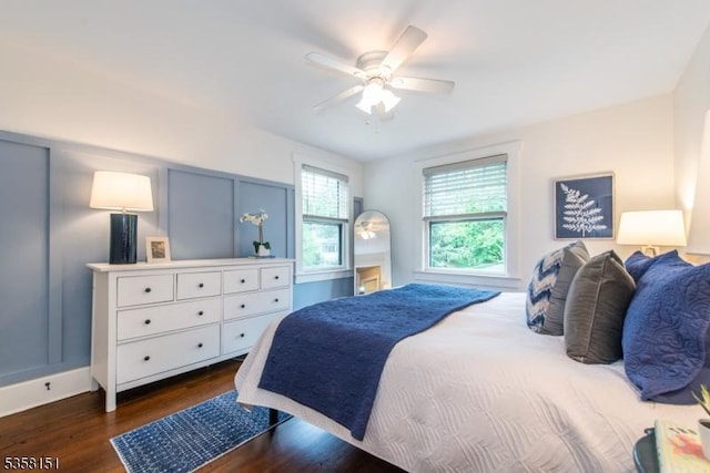 132 Linden Ave, Glen Ridge Boro Twp, NJ 07028 - bedroom featuring dark wood-style floors, ceiling fan, and baseboards