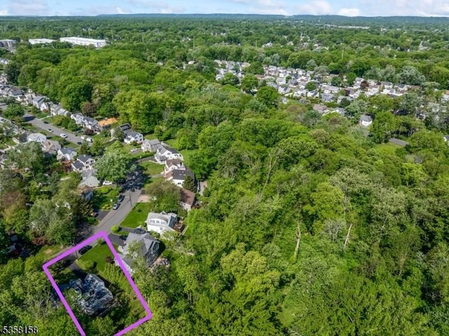 aerial view of property and surrounding area with a forest and property boundaries highlighted