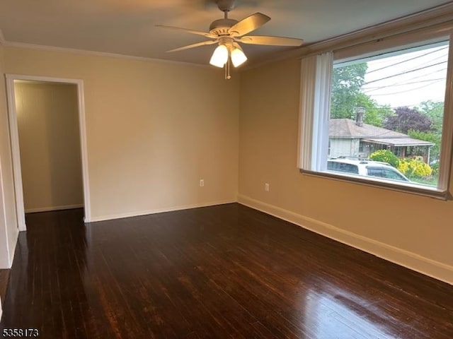 7 Cleveland Ave, Victory Gardens Boro, NJ 07801 - empty room with ornamental molding, baseboards, hardwood / wood-style flooring, and ceiling fan
