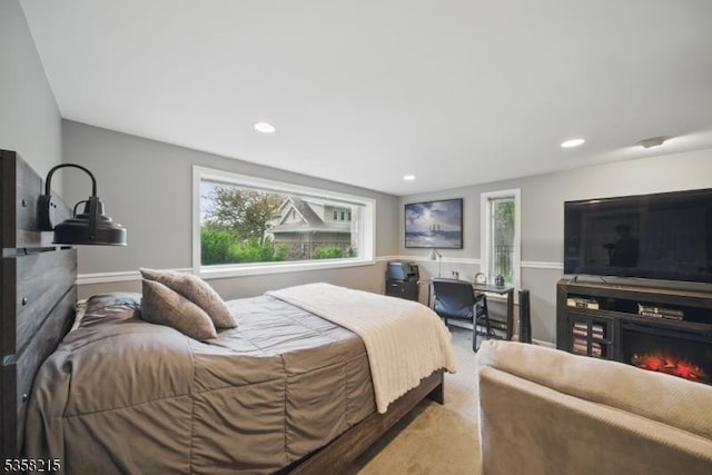 63 Cedar Lk W, Denville Twp, NJ 07834 - bedroom featuring a warm lit fireplace and recessed lighting