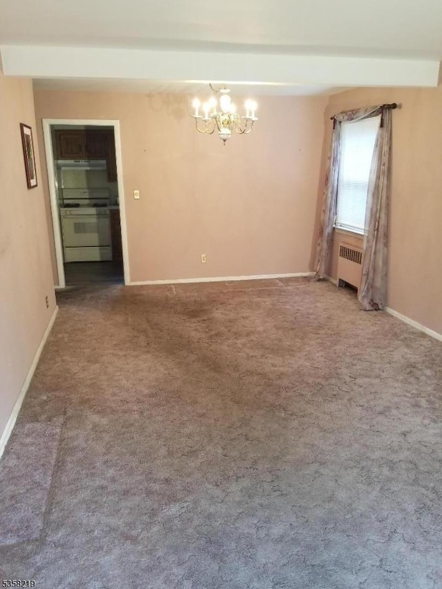 18 Cray Ter, Fanwood Boro, NJ 07023 - unfurnished room featuring radiator, a chandelier, baseboards, and carpet flooring