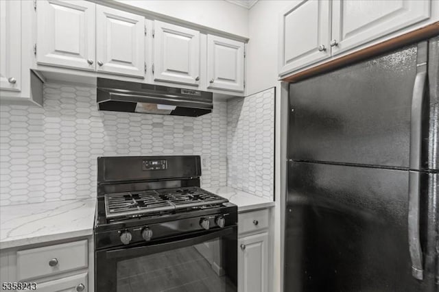 3 Telemark Dr Unit 10, Vernon Twp, NJ 07462 - kitchen with black appliances, under cabinet range hood, white cabinets, decorative backsplash, and ornamental molding