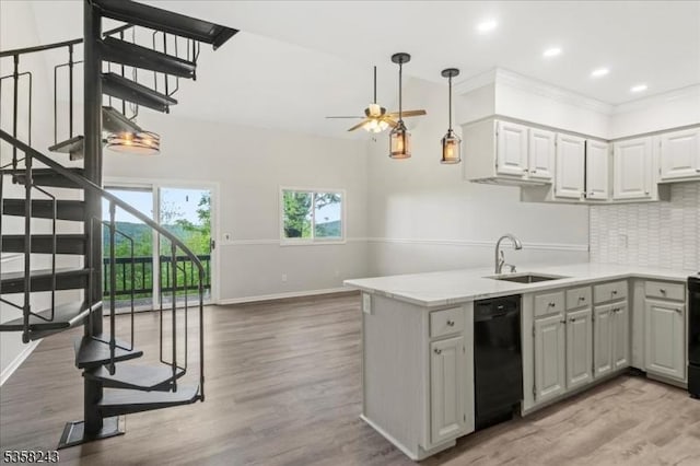 3 Telemark Dr Unit 10, Vernon Twp, NJ 07462 - kitchen with a sink, black dishwasher, a ceiling fan, backsplash, and baseboards