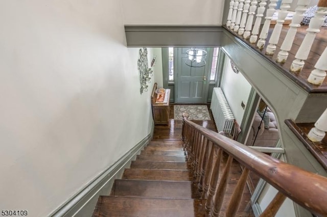 staircase with wood finished floors