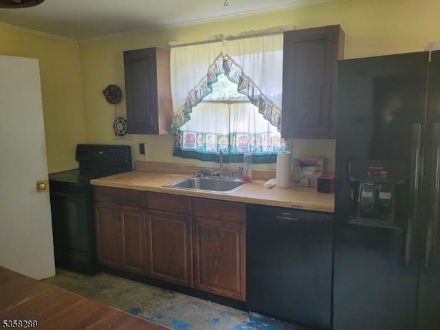 68 Route31, Oxford Twp, NJ 07863 - kitchen with black appliances, a sink, crown molding, and light countertops