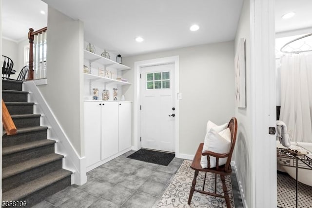 25 Hunter St, Roxbury Twp, NJ 07876 - entrance foyer with stairs and recessed lighting
