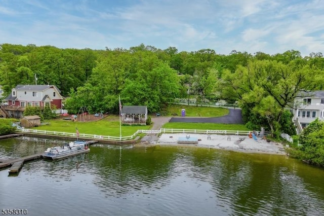 104 Lake Park Ter, West Milford Twp, NJ 07421 - dock area with a water view and a wooded view