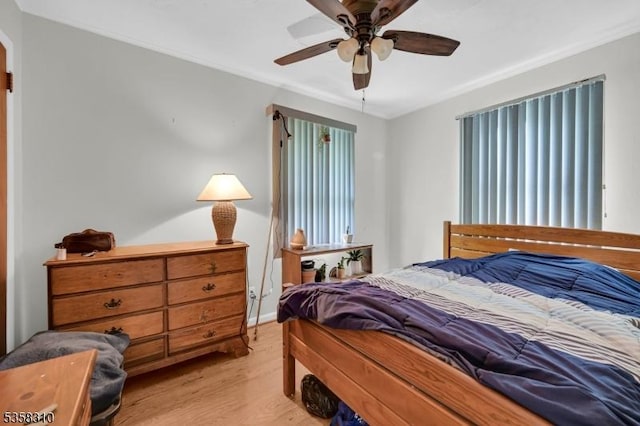 104 Lake Park Ter, West Milford Twp, NJ 07421 - bedroom featuring light wood-style flooring, ornamental molding, and a ceiling fan