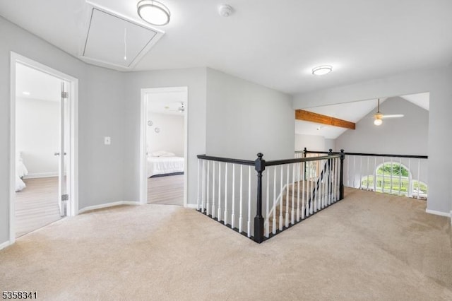 45 Wagner Ln, Hillsborough Twp, NJ 08844 - hall with attic access, carpet, baseboards, and vaulted ceiling
