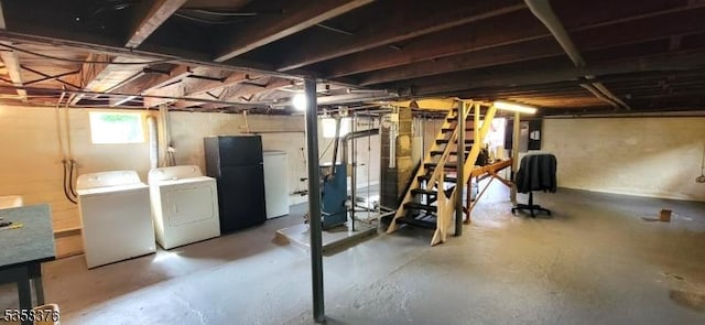 15 Fairfield Ave, Mine Hill Twp, NJ 07801 - basement featuring freestanding refrigerator, washer and clothes dryer, and electric panel