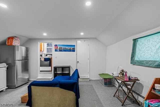 316-318 John St, Elizabeth City, NJ 07202 - living area with carpet, lofted ceiling, recessed lighting, and baseboards