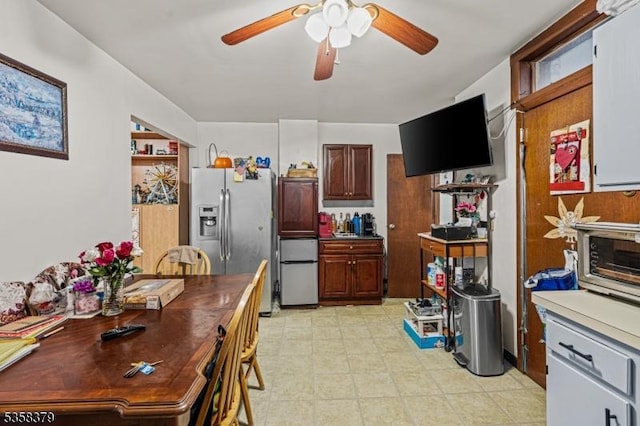 316-318 John St, Elizabeth City, NJ 07202 - kitchen with stainless steel fridge with ice dispenser, ceiling fan, and freestanding refrigerator