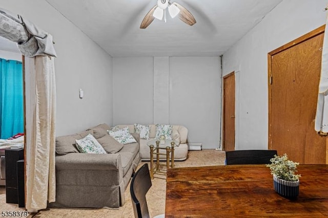 316-318 John St, Elizabeth City, NJ 07202 - living room featuring a ceiling fan, baseboard heating, and carpet flooring