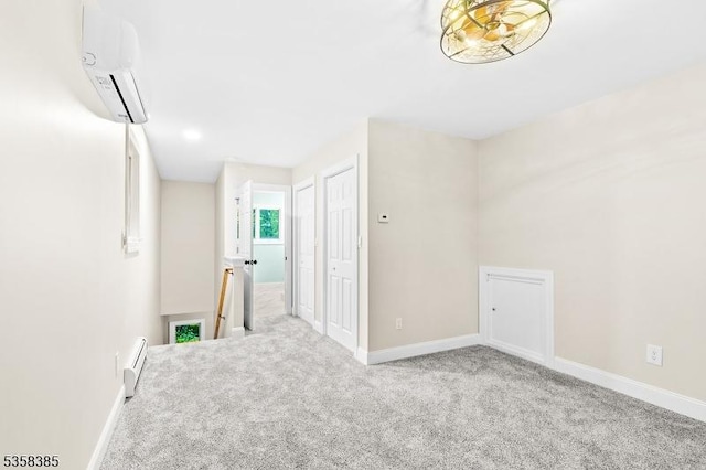 926 Cedar Dr, Stillwater Twp, NJ 07860 - carpeted empty room featuring baseboard heating, an AC wall unit, and baseboards