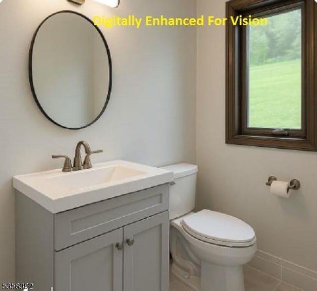 1601 Justin Pl, Mountainside Boro, NJ 07092 - half bathroom featuring toilet, vanity, tile patterned floors, and baseboards