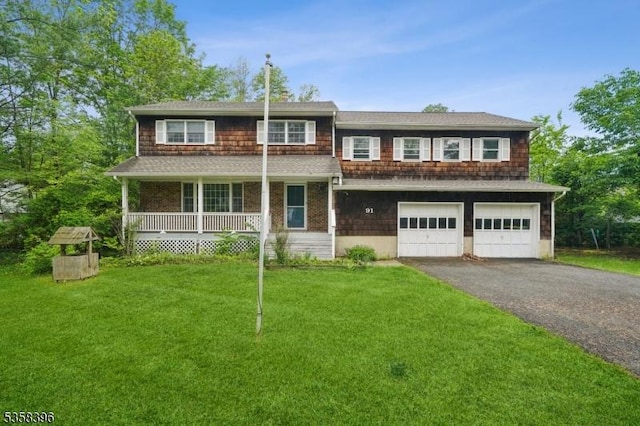 91 Hillcrest Rd, Warren Twp, NJ 07059 - shingle-style home featuring driveway, covered porch, a garage, a front yard, and roof with shingles