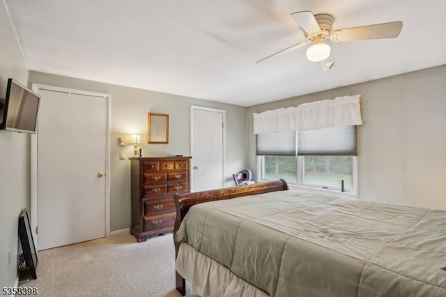 bedroom featuring carpet floors and ceiling fan