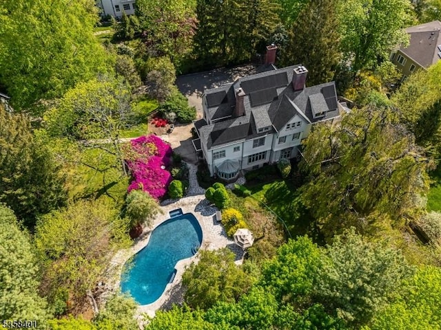 view from above of property with a pool