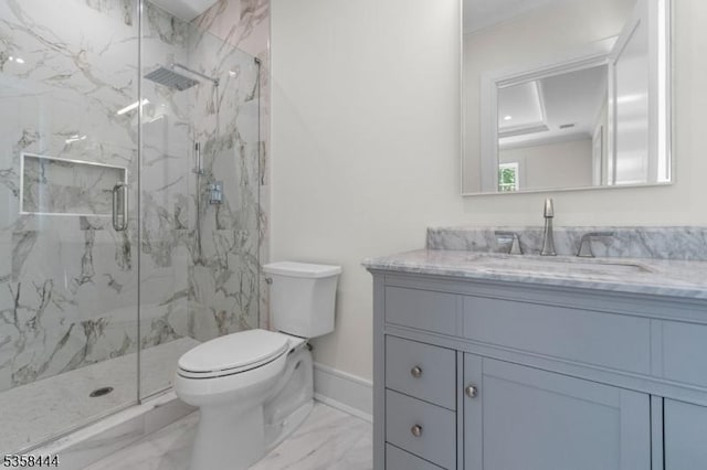 128 Fairmount Ave, Chatham Boro, NJ 07928 - bathroom featuring marble finish flooring, vanity, and a marble finish shower
